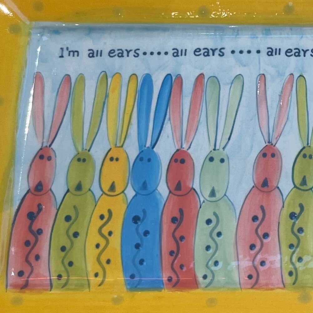 FORESIDE Platter Rectangular  "I'm all ears..." Easter Bunny Fun Yellow